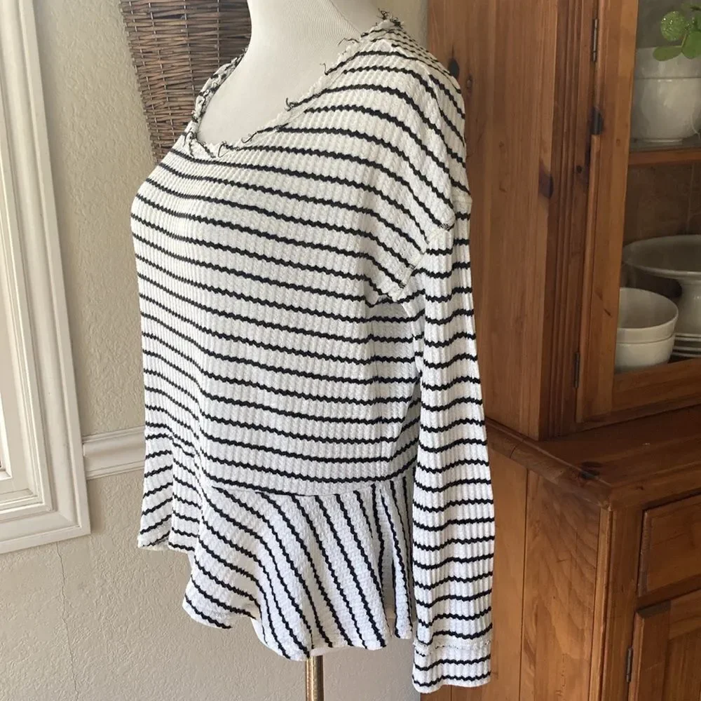 Free People We The Free Auntie Em Thermal Waffle Long Sleeve Top Peplum Size S